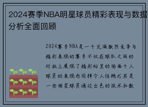 2024赛季NBA明星球员精彩表现与数据分析全面回顾 2024赛季NBA明星球员精彩表现与数据分析全面回顾